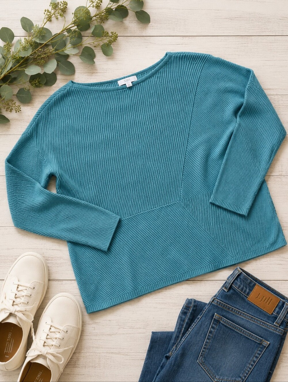 J. Jill Women's Cotton Blend Soft Teal Sweater